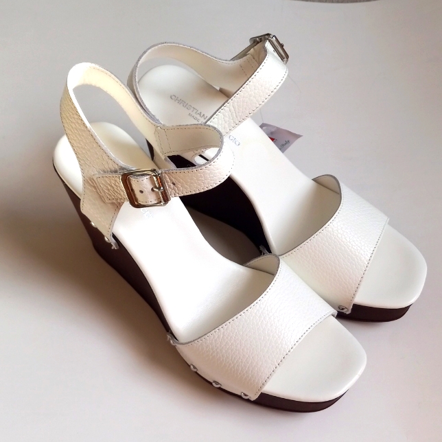 Christian Di Riccio White Leather Wedge Sandals